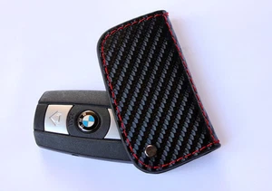 Genuime Carbon Fiber Leather Smart Remote Start Key Fob Holder for BMW - Picture 1 of 1