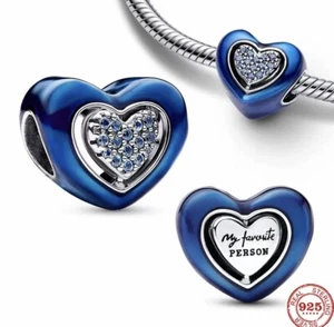 💖 Charm HERZ LIEBLINGSMENSCH Anhänger BLAU 925 Silber für Pandora Armband 💖 - Bild 1 von 6