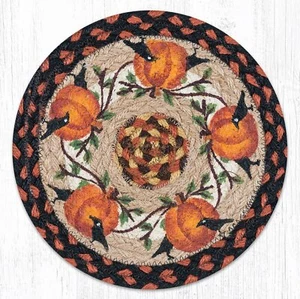Set of 2 Braided Jute Round Placemat/Trivet/Swatch. PUMPKIN, CROW.Earth Rugs.10" - Picture 1 of 1