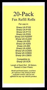 20-pack UX-5CR Fax Refills for Sharp UX-P200 UX-CL220 UX-CC500 UX-CD600 UX-LD600 - Picture 1 of 1