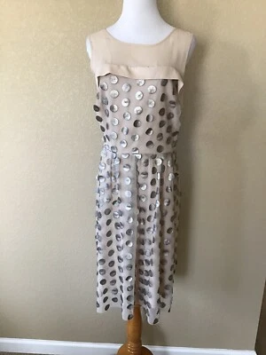 Nuevo con etiquetas Vestido EVA FRANCO Beige Eliza Imitación Cuero Lunares, Talla 12 Foto 1 de 4