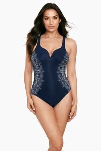 NEW $188 MIRACLESUIT SILVER SHORES TEMPTRESS ONE PIECE SWIMSUIT IN BLUE SZ 12