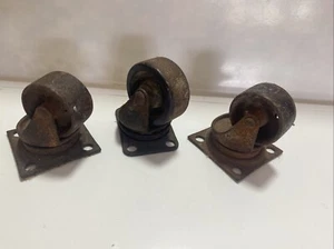 Vintage Cast Iron Factory Industrial Caster Cart Wheels Set Of 3 - Picture 1 of 12