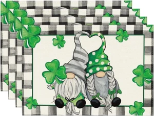 Lucky Shamrock Gnome St. Patrick'S Day Placemats Set of 4, 12X18 Inch Seasonal S - Picture 1 of 12