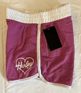 NWT New Hurley Logo Pink Fuchsia Shorts Girls size M Medium 8 Elastic Waist - Picture 1 of 7