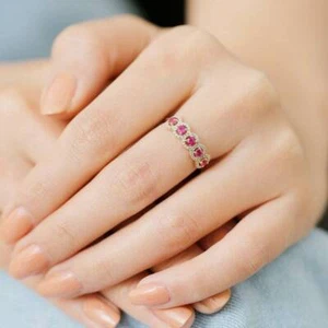 Natural Ruby Engagement Statement Ring Band in 14k Gold / Genuine Ruby - Picture 1 of 5