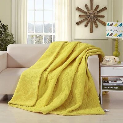 DADA BEDDING COLLECTION DaDalogy Yellow Warm Sherpa Throw Blanket Double Sided | Fuzzy For Sofa or Bed