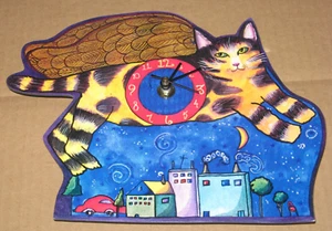 Vintage Wendy Costa Brian Gibbs Artisan Limited Ed. Angel Cat Wall Clock 10"x8" - Picture 1 of 3