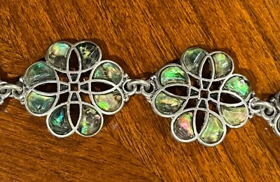 Lucky Brand  Silver Tone Abalone Shell Celtic Flowers Bracelet 7.5" New - Image 1 of 2