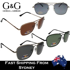 Square Frame Metal Aviator Sunglasses Polarised Black Brown Green Spring Loaded - Picture 1 of 12