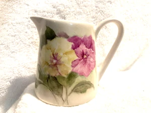 Syracuse China White Stralite Creamer Pink/Yellow Flowers 3 1/4" T x 2 3/4" W - Picture 1 of 6