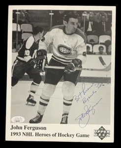 NHL UD HEROES OF HOCKEY 1993 B&W FIRMADO A MANO AUTOGRAFIADO JOHN FERGUSON CERTIFICADO DE AUTENTICIDAD JD - Imagen 1 de 4