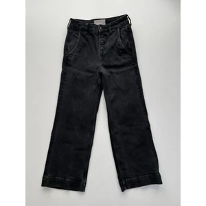 EVERLANE The Wide Leg Jean Womens 24 Cropped Button Fly Stretch High Rise Black - Picture 1 of 11