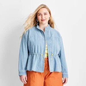 Future Collective X Gabriella Karefa-Johnson Womens Peplum Denim Jacket Medium - Picture 1 of 8