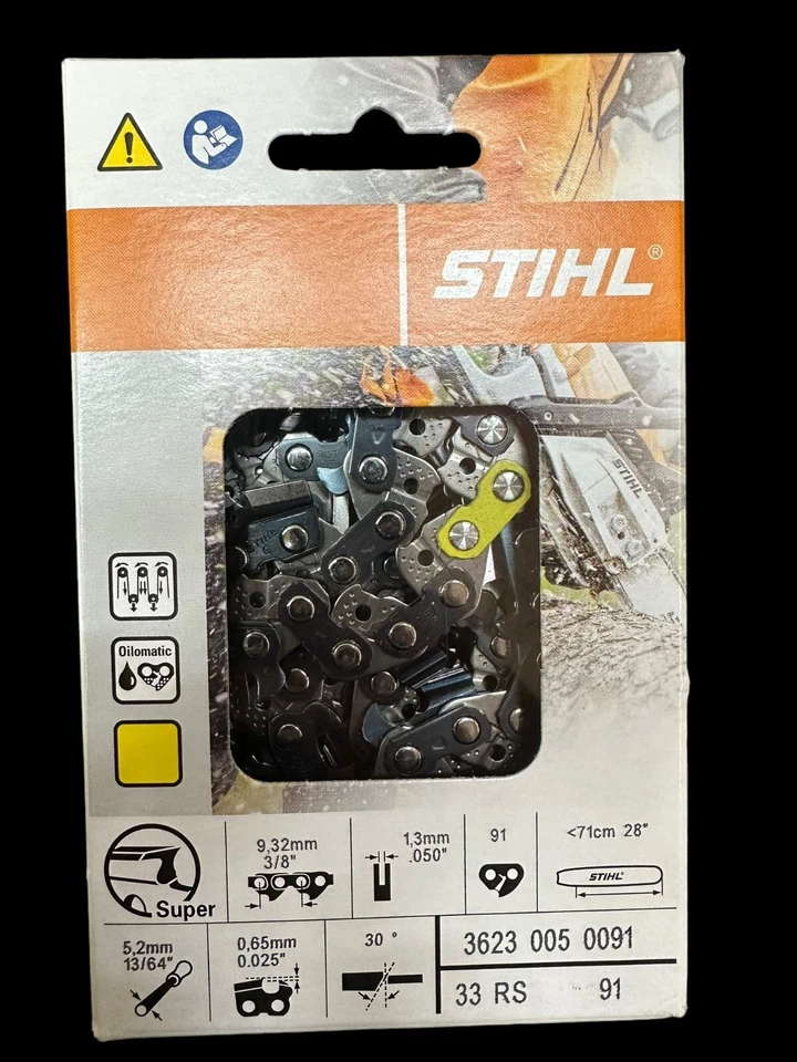 MOTOSIERRA 33RS 91 STIHL CADENA CINCEL COMPLETO 28 IN BAR HOJA 3/8 CALIBRE .50 AGRESIVA Foto 1 de 4