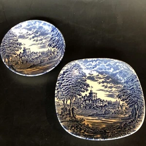 Set of 2 English Tableware By Unicorn Blue & White Salad/Dessert Dishes England - Picture 1 of 9