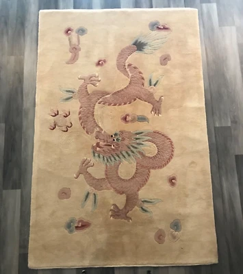 Chinese - Art Deco Rug - Dragon - Hand Knotted Wool - 5 x 7 - Image 1 of 4