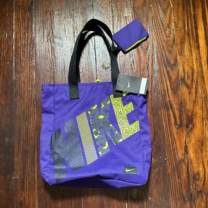 NWT Nike Tote Bag Purple Wallet Zip Closure Spellout Casual Bag Sports - Picture 1 of 10