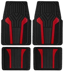Auto Drive 4Piece Rubber Car Floor Mats Carbon Fiber Red - Universal Fit, New - Picture 1 of 6