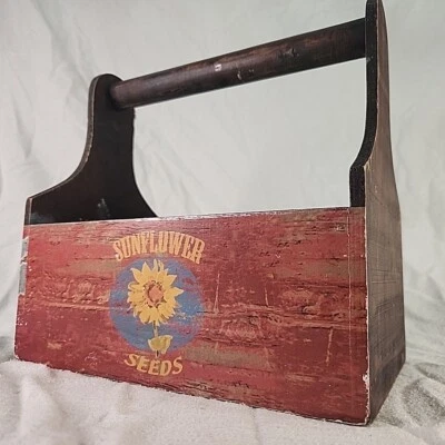 Wood Caddy Rustic Flatware, Utensil, Napkins, Delivery Crate Designed Vintage   - Image 1 of 4