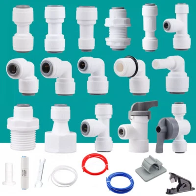 1/4" -1/2" Push Fit Connector Adapter Valve RO Fridge Unit Water Filter Fittings - Image 1 of 4