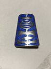 Norway O F Hjortdahl Abstract Pin Brooch 925S Modernist Blue Enamel Guilloche