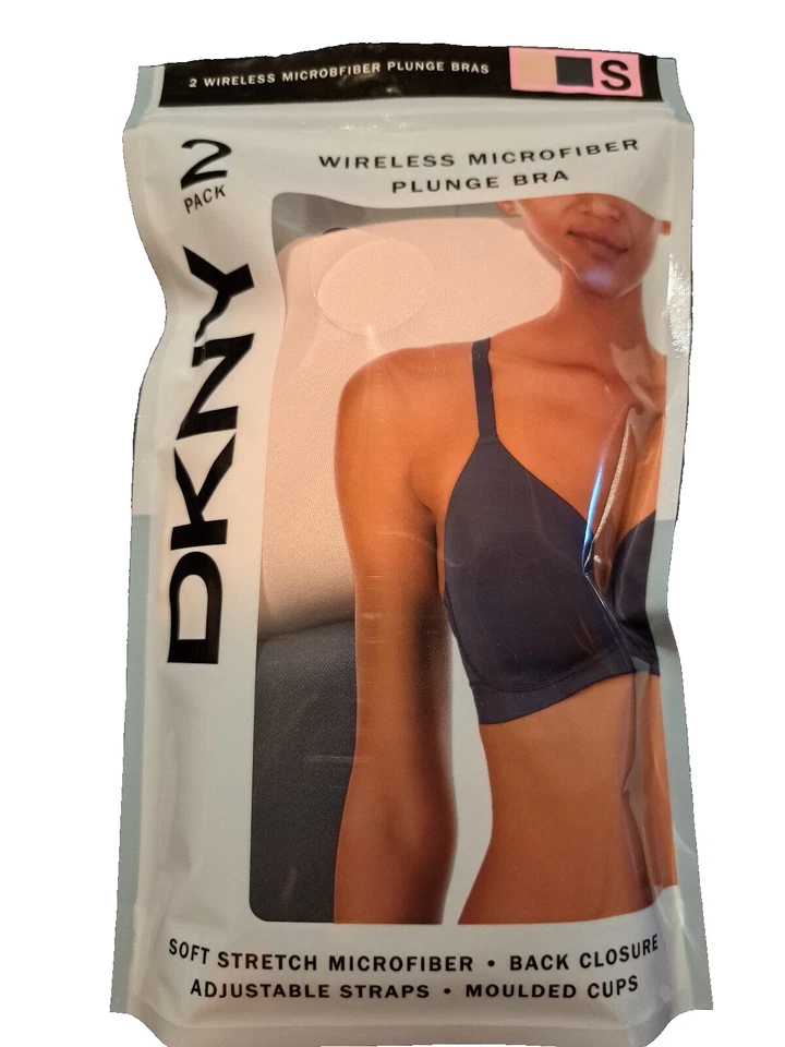 DKNY Wireless Microfiber Plunge Bra Women L Sand Pink Light Padded DK7664 Basic