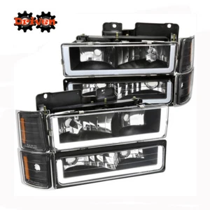 C10 Chevy Suburban Tahoe Truck Headlights +Turn Signal +Corners Black LED DRL U - Picture 1 of 4