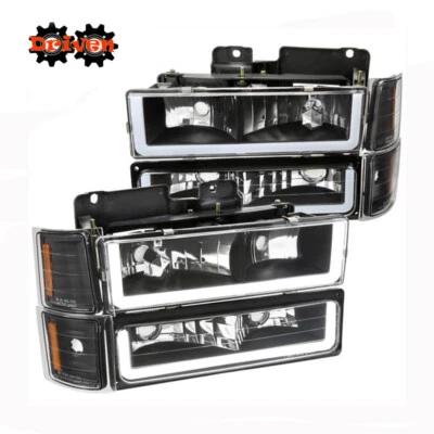 C10 Chevy Suburban Tahoe Truck Headlights +Turn Signal +Corners Black LED DRL U - Image 1 of 4
