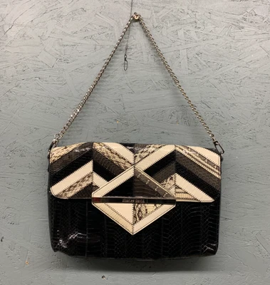 Bolso de Mano Charles David Para Mujer Negro Blanco Estampado Serpiente Cadena Correa Cartera Foto 1 de 4