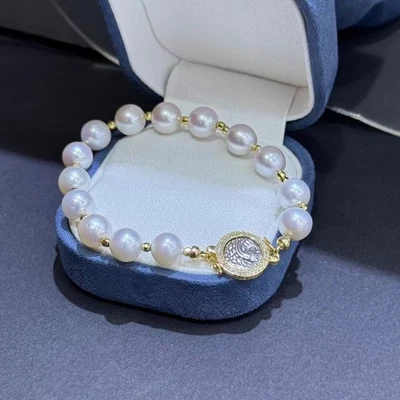 Elegante Pulsera 9-10mm Mar del Sur Perla Blanca 7.5-8" Foto 1 de 3