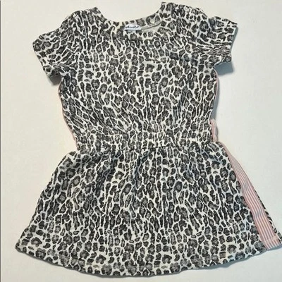 SPLENDID Size 3T Gray White Pink Animal Print Dress Gathered Waist Stripes - Image 1 of 4