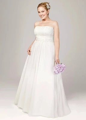 David's Bridal Ivory Chiffon A-Line Wedding Dress with Beads 18W Style 9V9743 - Image 1 of 4