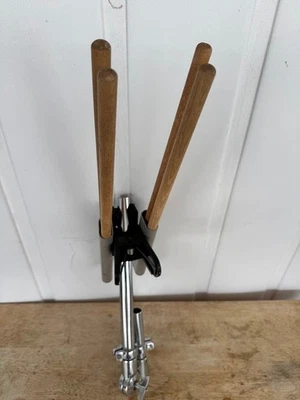 Vintage Adam 2-Pair Drum Stick Holder + 2 New Pairs Drumsticks – Rare Mount Clam - Image 1 of 4