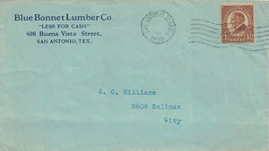 1930 San Antonio, Texas Annullo su Copertina Pubblicità The Blue Bonnet Lumber Co. - Foto 1 di 1