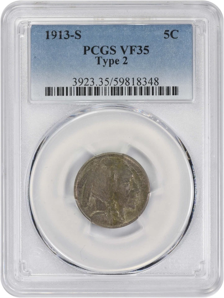 1913-S Buffalo Nickel Type 2 VF35 PCGS - Image 1 of 2