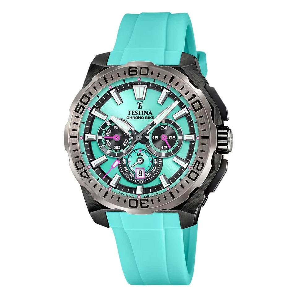Festina Chronograph F20726-2 Chrono Bike 2025 Silicone Band Turquoise 20ATM - Image 1 of 4