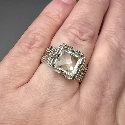 Or Paz Israel 925 Sterling Silver Textured Band Ring w/ Green Gemstone Size 10 - Image 1 of 4