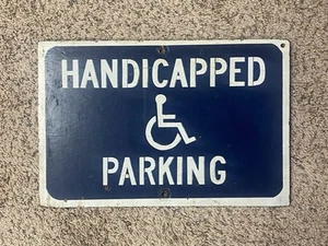Vintage Handicapped Parking Blue / White Metal Road Sign 18x12 - Picture 1 of 9