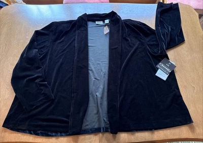 Cárdigan Fashion Bug Negro Talla Grande Negro Elastizado Terciopelo Frente Abierto Talla 30/32W Foto 1 de 4