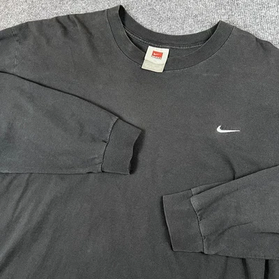 Vintage Nike T Shirt Mens XL Faded Black Long Sleeve Mini Swoosh Blank White Tag - Image 1 of 4