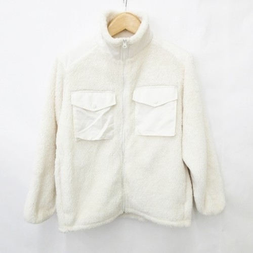 OFF WHITE GU Giacca Blouson Zip Up Tessuto Separato Pile Spegnito Bianco Beige S