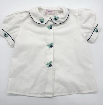 Camisa vintage de algodón blanca con botones Jacadi Paris para niña talla 4? Bordado Foto 1 de 4