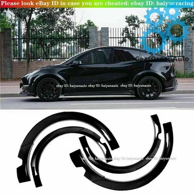 Se adapta a Tesla Modelo Y 2020-2023 Kit de destellos de guardabarros Cubierta de arco de rueda Borde Negro brillante Foto 1 de 4