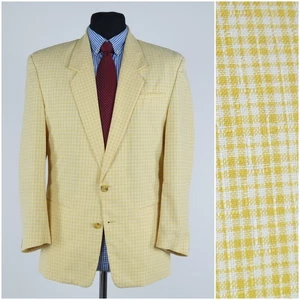Yellow Mens Sport Coat 40S US VINCI COLLECTION Summer Check Cotton Blazer Jacket - Picture 1 of 14