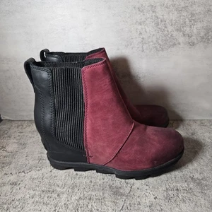 Sorel Women’s Joan Of Artic Burgundy Maroon Distressed Chelsea Wedge II Sz 7.5 - Picture 1 of 6