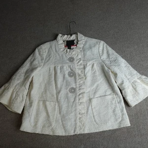 J.Crew Collection Damen Jacke 10 weiß Glockenärmel Rüschen vorne große Knöpfe - Bild 1 von 15