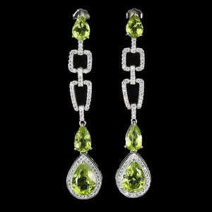 925 Sterling Silver Earrings Pear Peridot 10x7mm Natural Gemstone Jewelry - Picture 1 of 14
