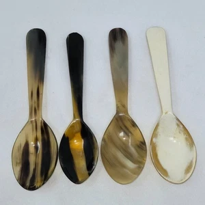 SET OF 4 VINTAGE WESTERN HAND CARVED BUFFALO HORN SPOONS 6.75" - Picture 1 of 5