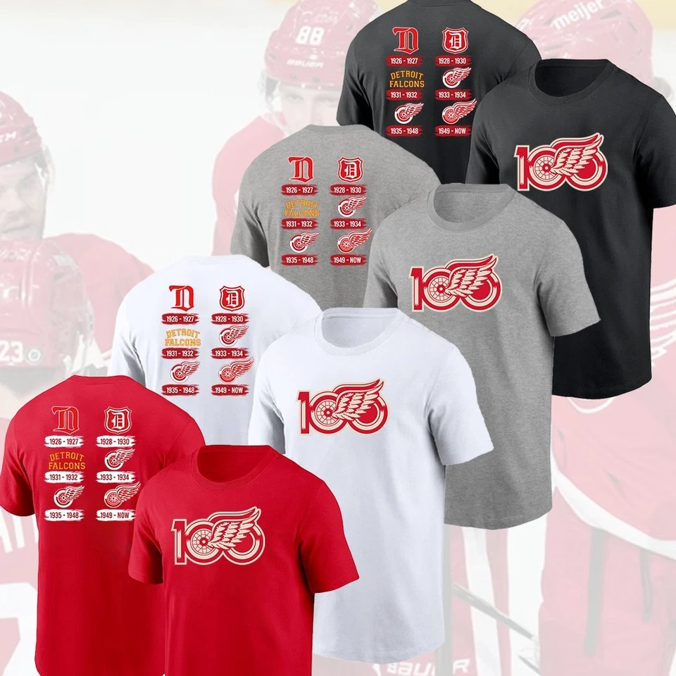 GILDAN FAST SHIP - Detroit Red Wings 100th Anniversary Logo 1926-2026 All Size For Fans